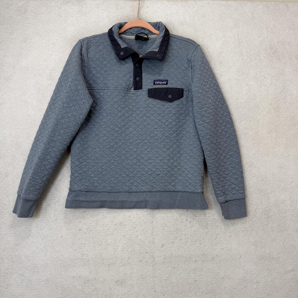 Patagonia Sweater Womens Small Blue Quilted Snap Collar Cotton Knit Pullover